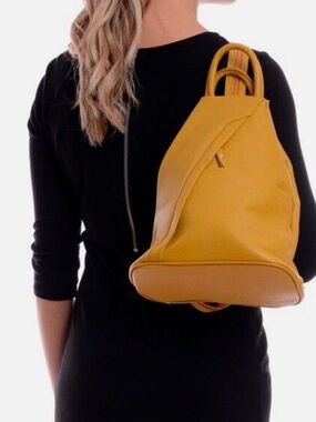 Italian Mustard Yellow Genuine Leather Backpack Sling